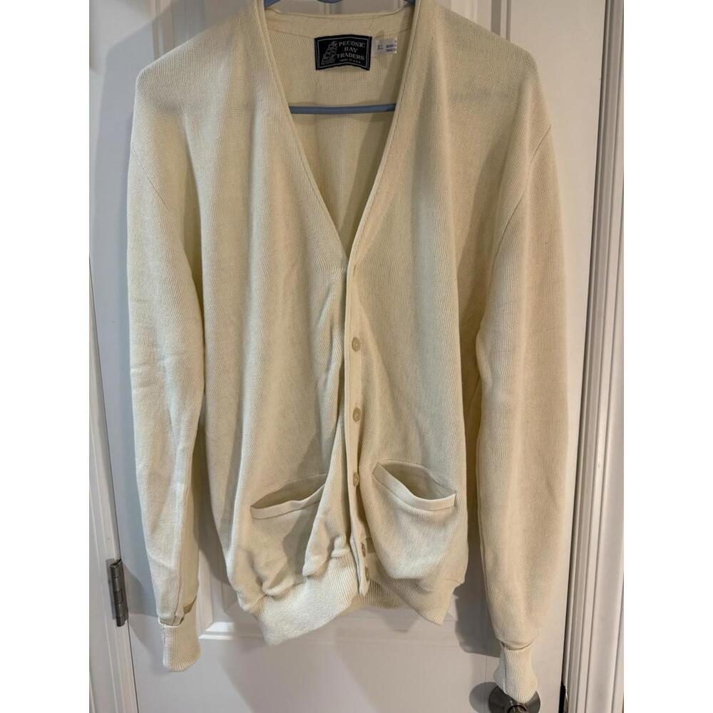 Peconic Bay Traders Cardigan Sweater Cream Men’s Size XL Vintage Grandpa